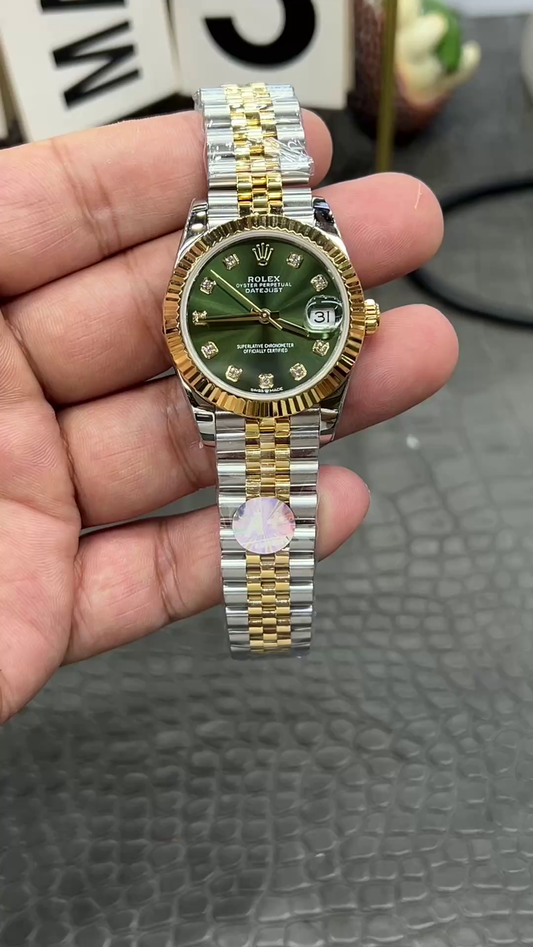 Replica Rolex Datejust 31mm Stainless Steel and Yellow Gold 278273 0030 Green Jubilee - QualitySwissReplica