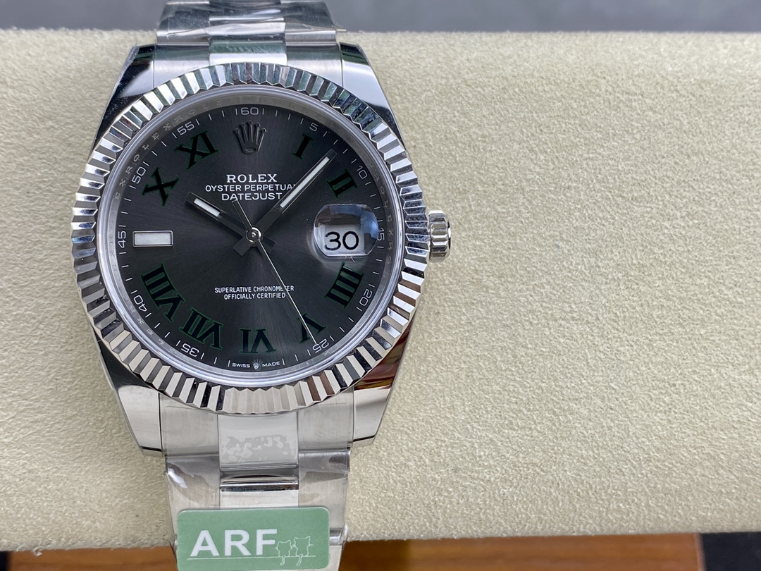 Replica Rolex Datejust m126334 0021 Fluted Bezel Grey Wimbledon Dial 41MM Mens Watch - QualitySwissReplica