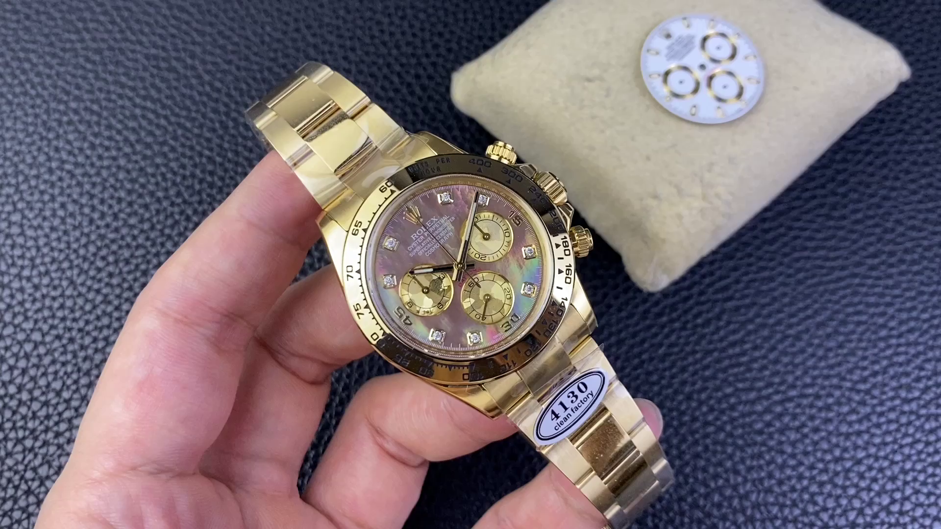 Replica Rolex Daytona 116508 Yellow Gold Black Mother Of Pearl Dial 40MM Mens Watch - QualitySwissReplica