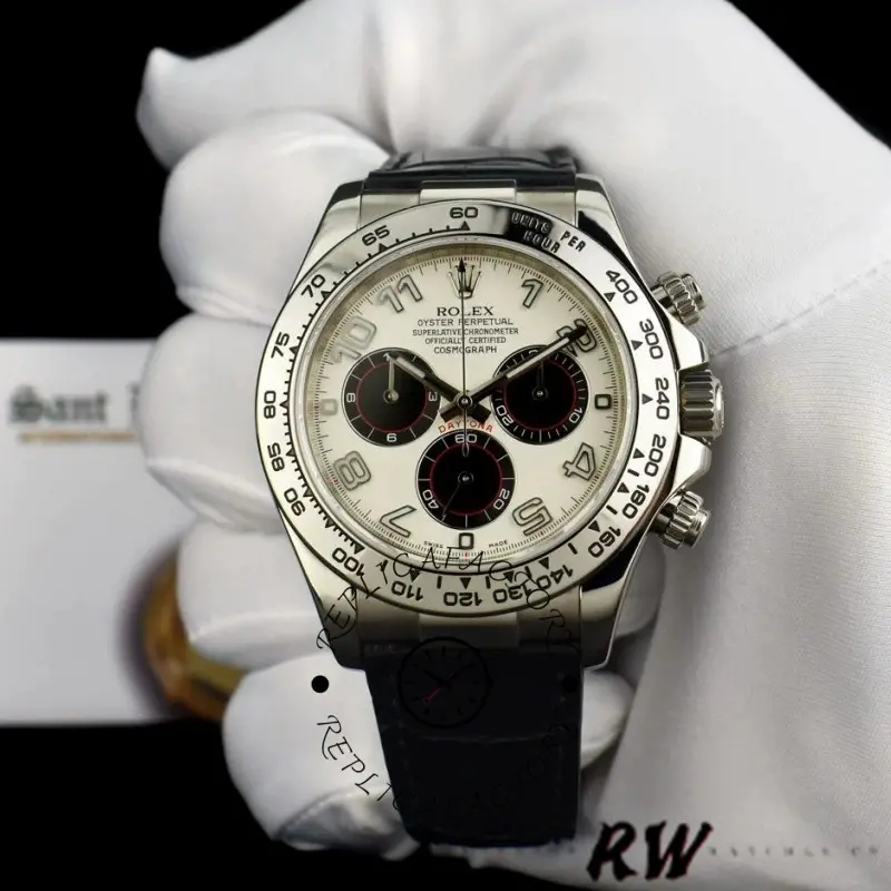 Replica Rolex Daytona 116519 Panda Dial Black Leather Strap 40mm Mens Watch - QualitySwissReplica