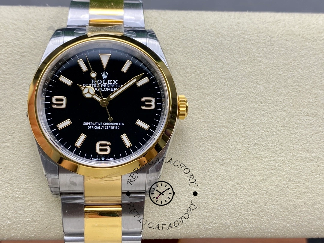Replica Rolex Explorer 36 Black Dial Yellow Gold M124273 0001 Women's Watch - QualitySwissReplica