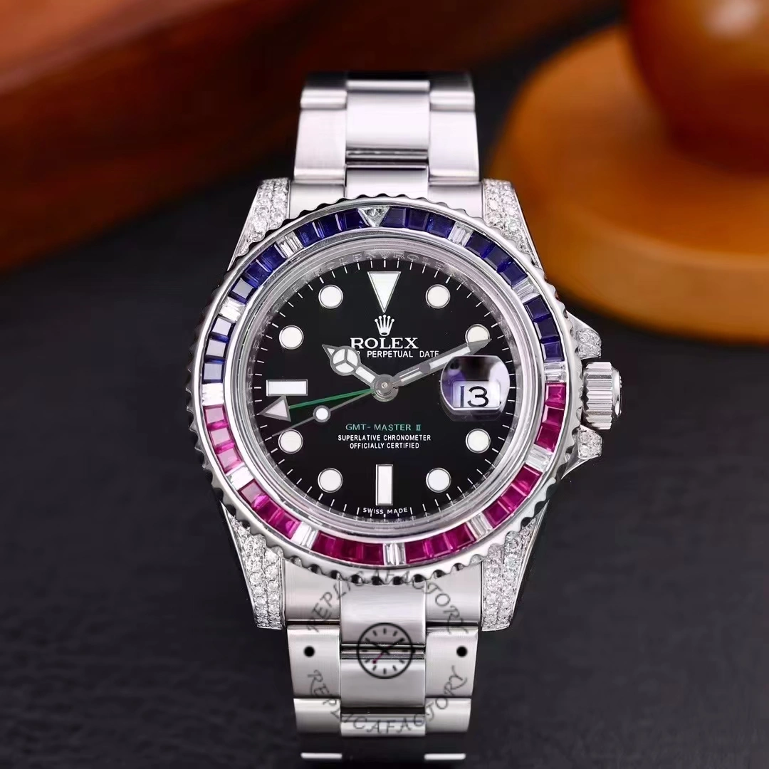 Replica Rolex GMT Master II 126710BLRO Black Dial Diamond Case 40MM Men's Watch - QualitySwissReplica