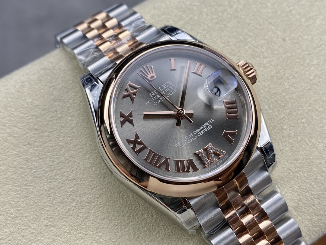 Replica Rolex Datejust 31mm Stainless Steel and Rose Gold m278241 0030 Rhodium Roman VI Jubilee - QualitySwissReplica