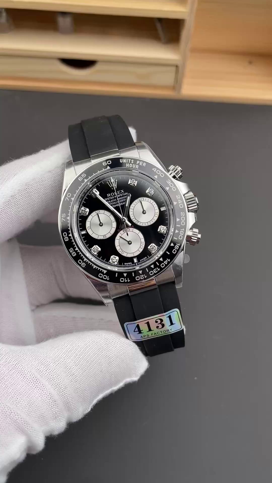 Replica Rolex Cosmograph Daytona White Gold 126519LN 0004 Bright Black Steel Diamond - QualitySwissReplica