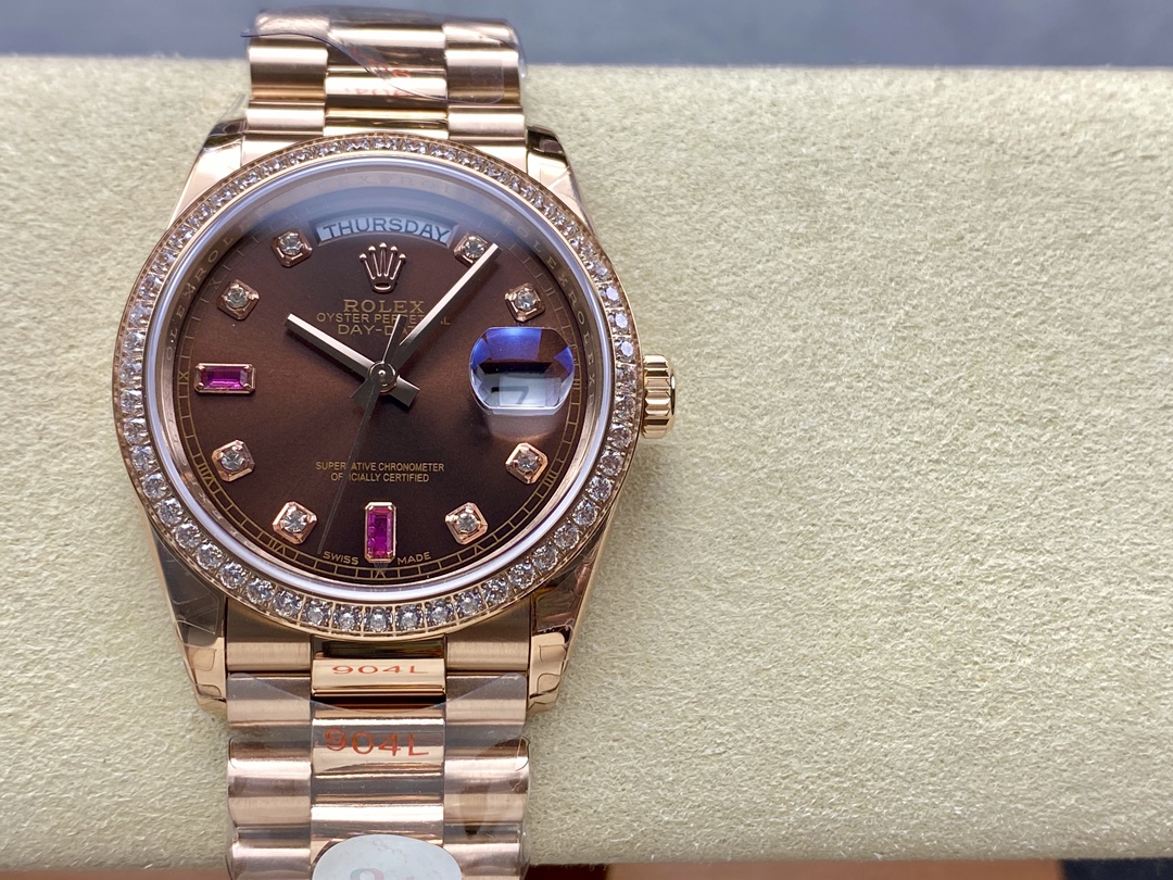 Replica Rolex Day-Date 118235 Rose Gold Chocolate Brown Dial 36mm Unisex Watch - QualitySwissReplica