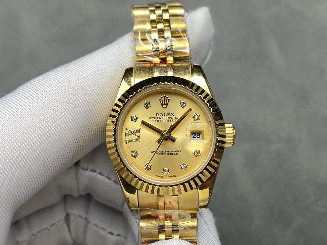 Replica Rolex Datejust 279178 Champagne Diamond Dial Fluted Bezel 28mm Lady Watch - QualitySwissReplica