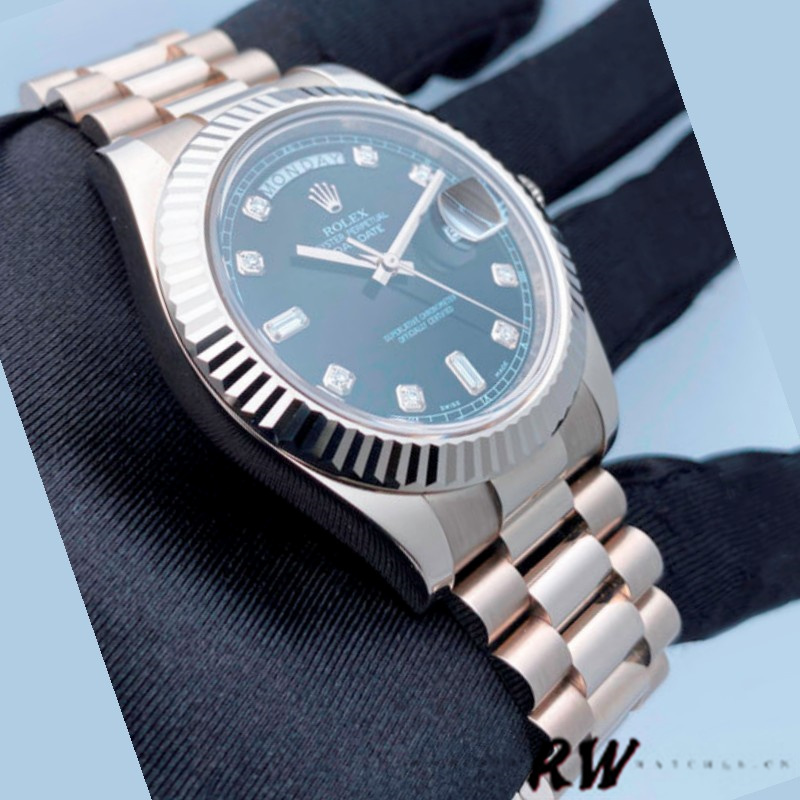 Replica Rolex Day-Date 218239 Diamond Black Dial White Gold 41MM Mens Watch - QualitySwissReplica