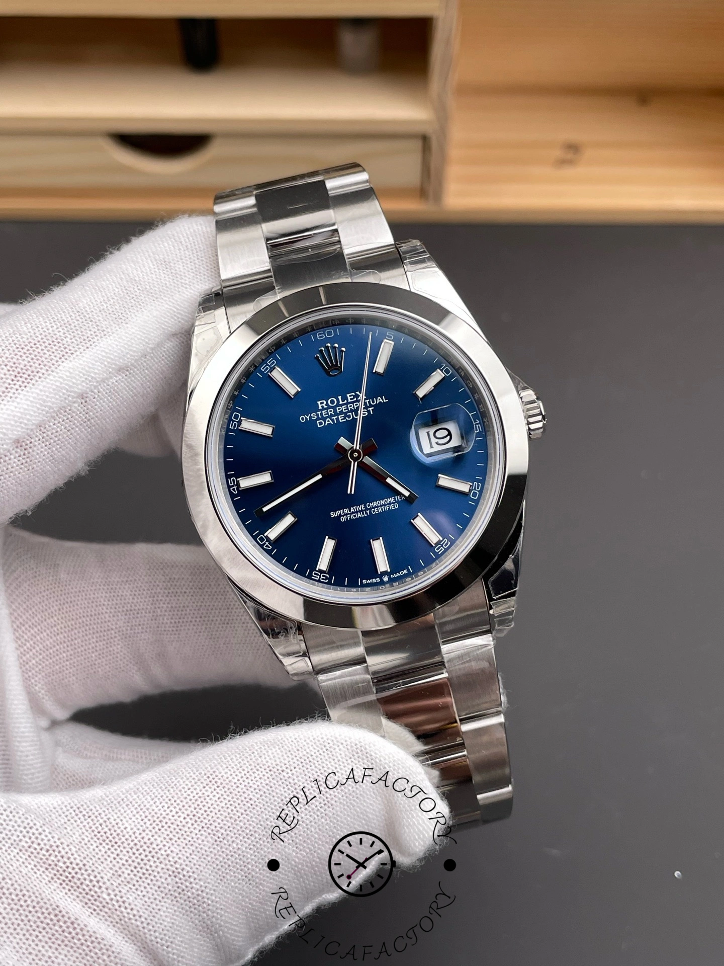 Replica Rolex Datejust 41mm 126300-0001 Blue Dial Stainless Steel Oyster Bracelet Men's Watch - QualitySwissReplica