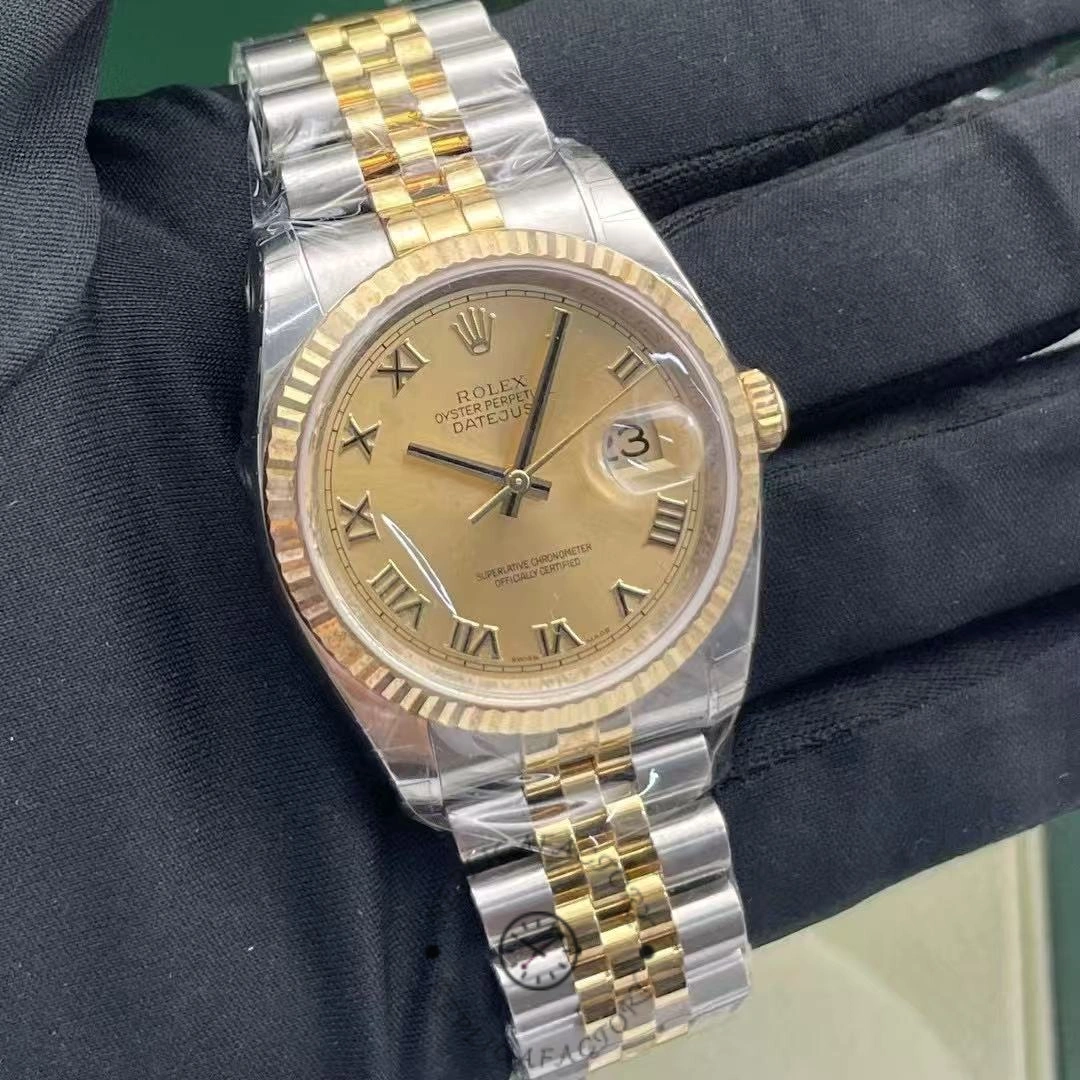 Replica Rolex Datejust 116233 0147 Rolesor Yellow Champagne Roman Dial 36mm Clone Watch - QualitySwissReplica