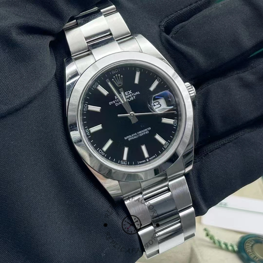 Replica Rolex Datejust 41mm Black Index Oyster Stainless Steel 126300 0011 Men's Watch - QualitySwissReplica