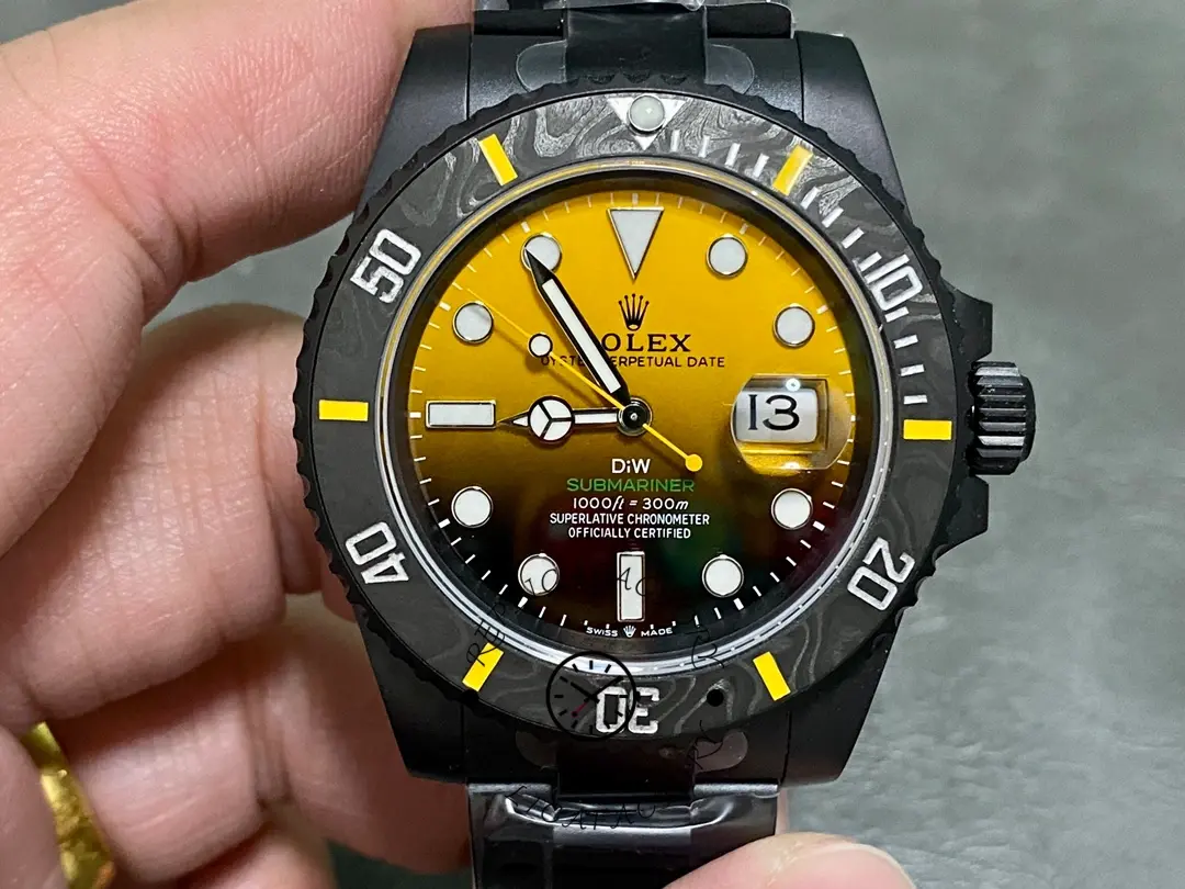 Replica Rolex Submariner 116610 PVD-DLC Stainless Steel Carbon Fiber Bezel Yellow & Black Dial - QualitySwissReplica