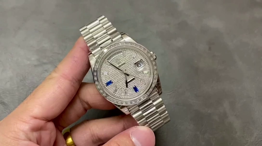 Replica Rolex Day Date Platinum Diamond Paved Dial With Sapphires Diamond Bezel m228396tbr 0021 40mm - QualitySwissReplica