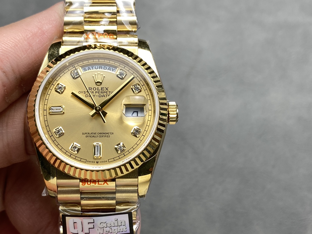 Replica Rolex Day-Date 128238 0008 Fluted Bezel Champagne Diamond Dial 36MM Unisex Watch - QualitySwissReplica