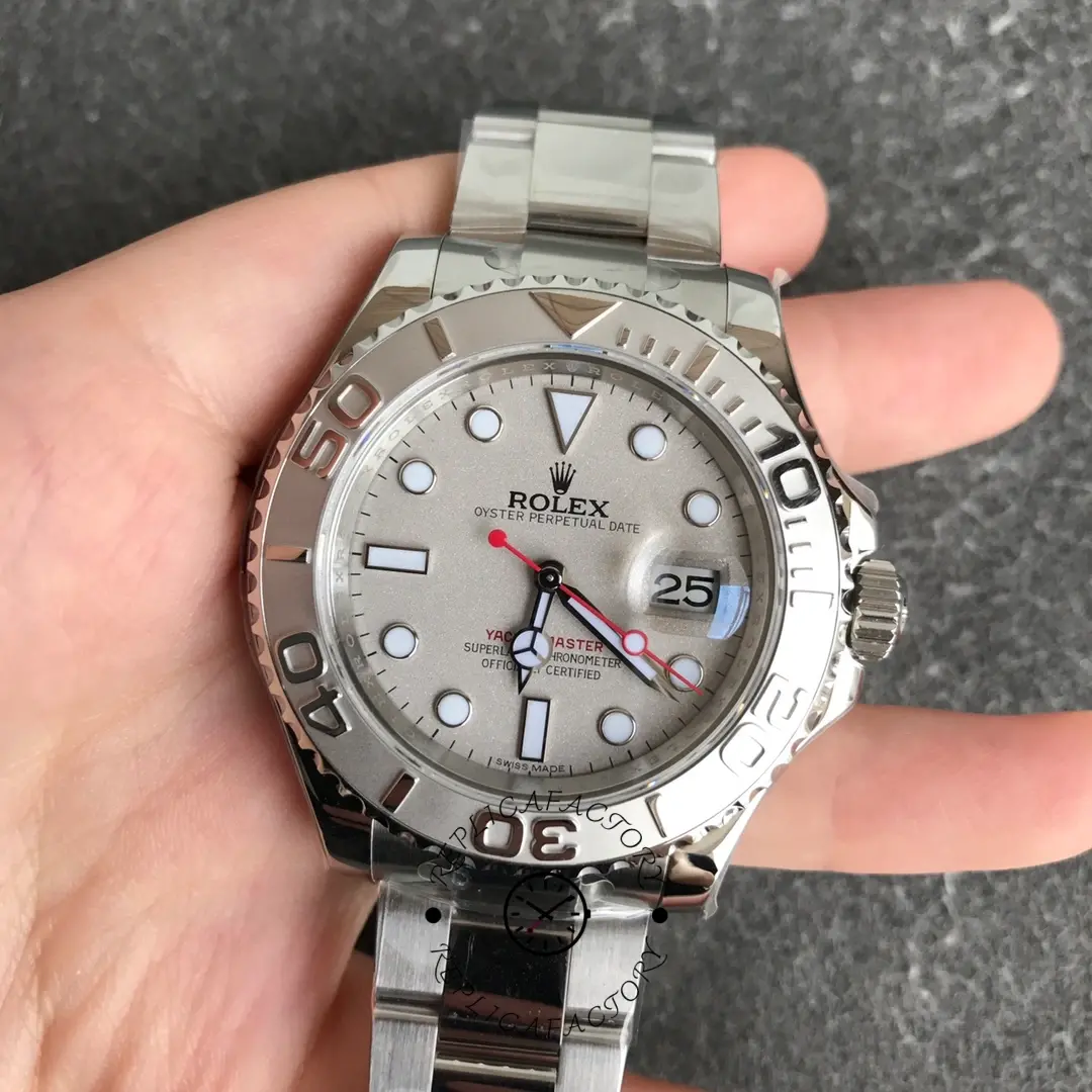 Replica Rolex Yachtmaster 168622 Platinum Stainless Steel Silver Dial 35mm Unisex Watch - QualitySwissReplica