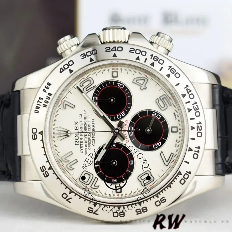 Replica Rolex Daytona 116519 Panda Dial Black Leather Strap 40mm Mens Watch - QualitySwissReplica