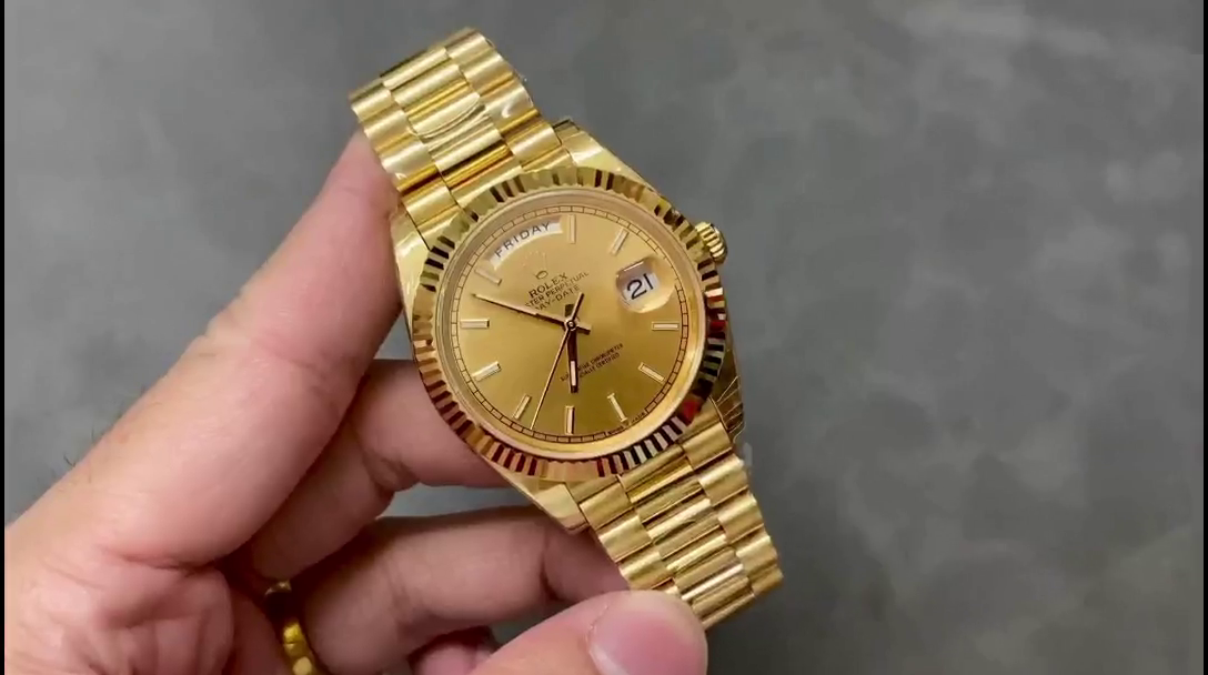Replica Rolex Day-Date 128238 Fluted Bezel Champagne Index Dial 36MM Unisex Watch - QualitySwissReplica