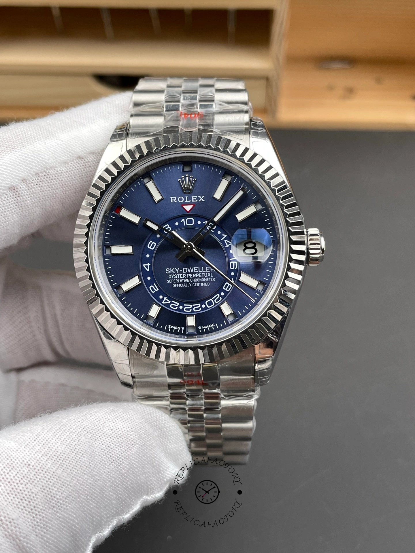 Replica Rolex Sky-Dweller 42 m336934 0006 Fluted Bezel Blue Dial Watch - QualitySwissReplica