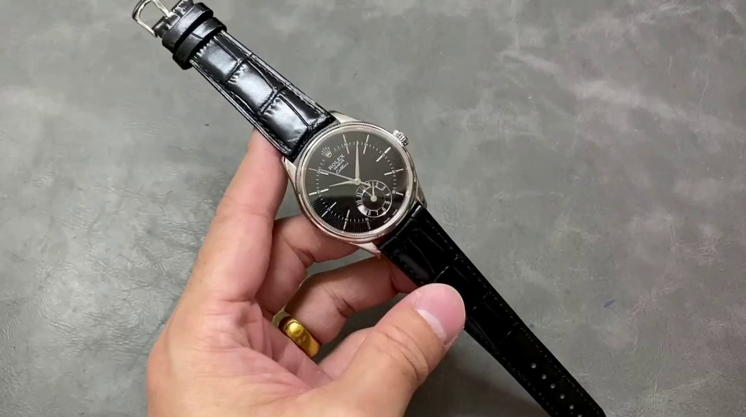 Replica Rolex Cellini Dual Time 50529 Black Dial White Gold 39mm Mens Watch - QualitySwissReplica