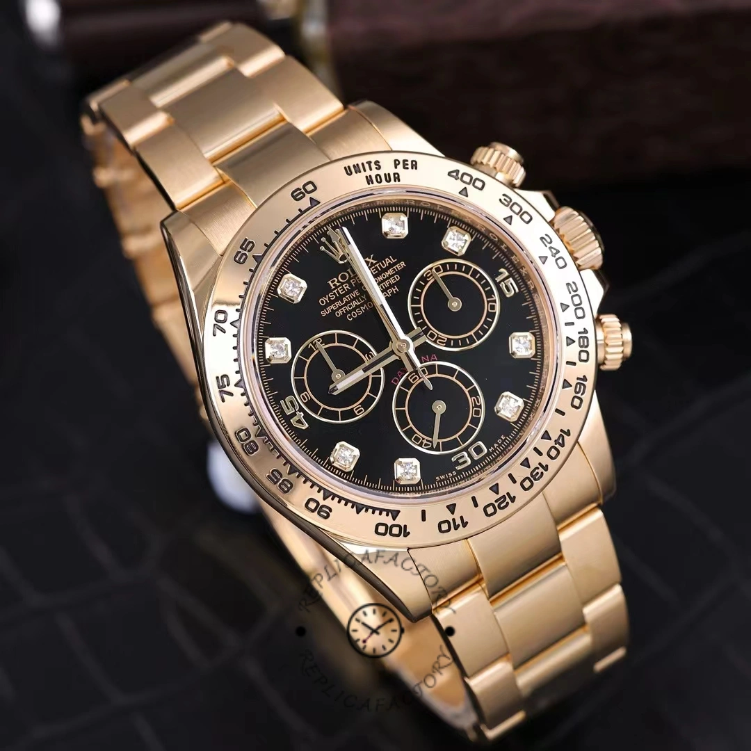 Replica Rolex Daytona 116508 Yellow Gold Black Diamond Dial 40MM Mens Watch - QualitySwissReplica