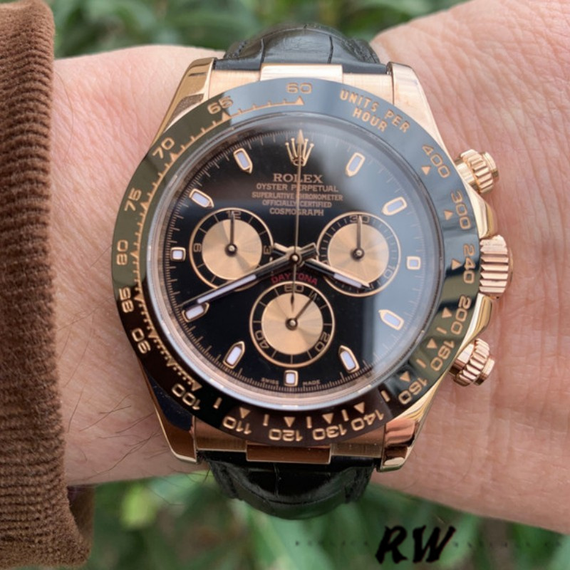 Replica Rolex Cosmograph Daytona 116515 Leather strap Black Dial 40mm Mens Watch - QualitySwissReplica