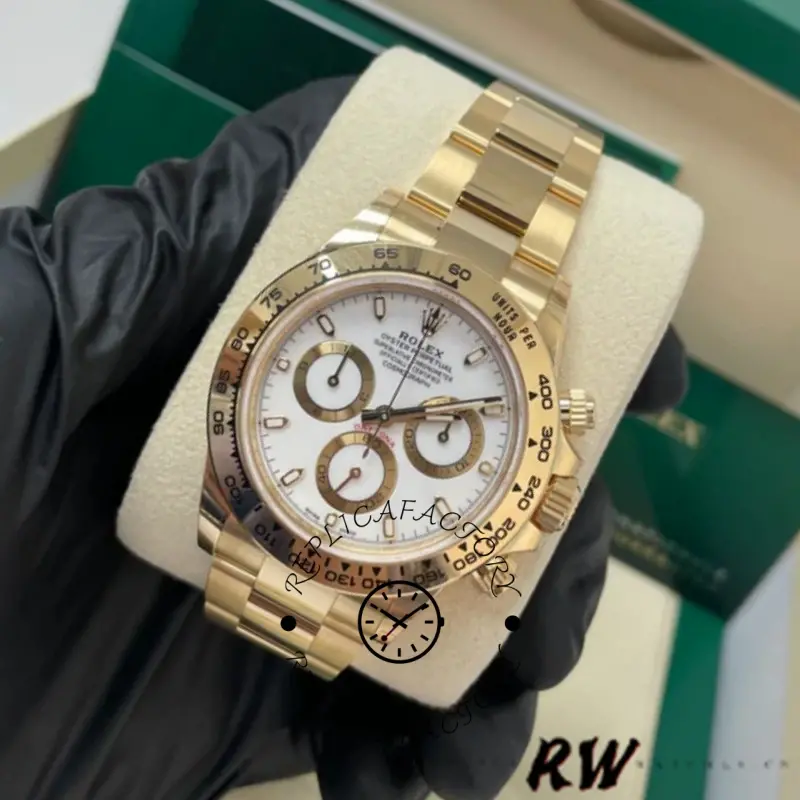 Replica Rolex Daytona 116508 Yellow Gold White Index Dial 40MM Mens Watch - QualitySwissReplica