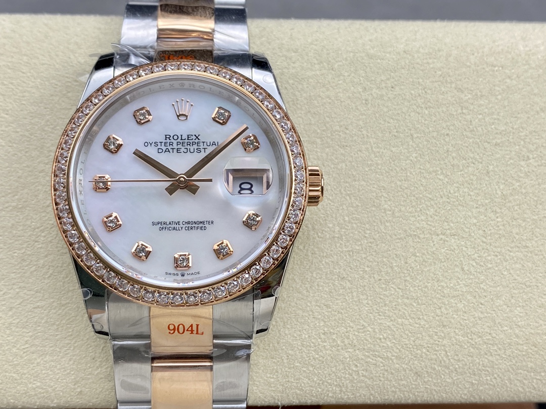 Replica Rolex Datejust Mother of Pearl Diamond Dial Diamond Bezel 36mm m126281rbr 0010 Women's Watch - QualitySwissReplica