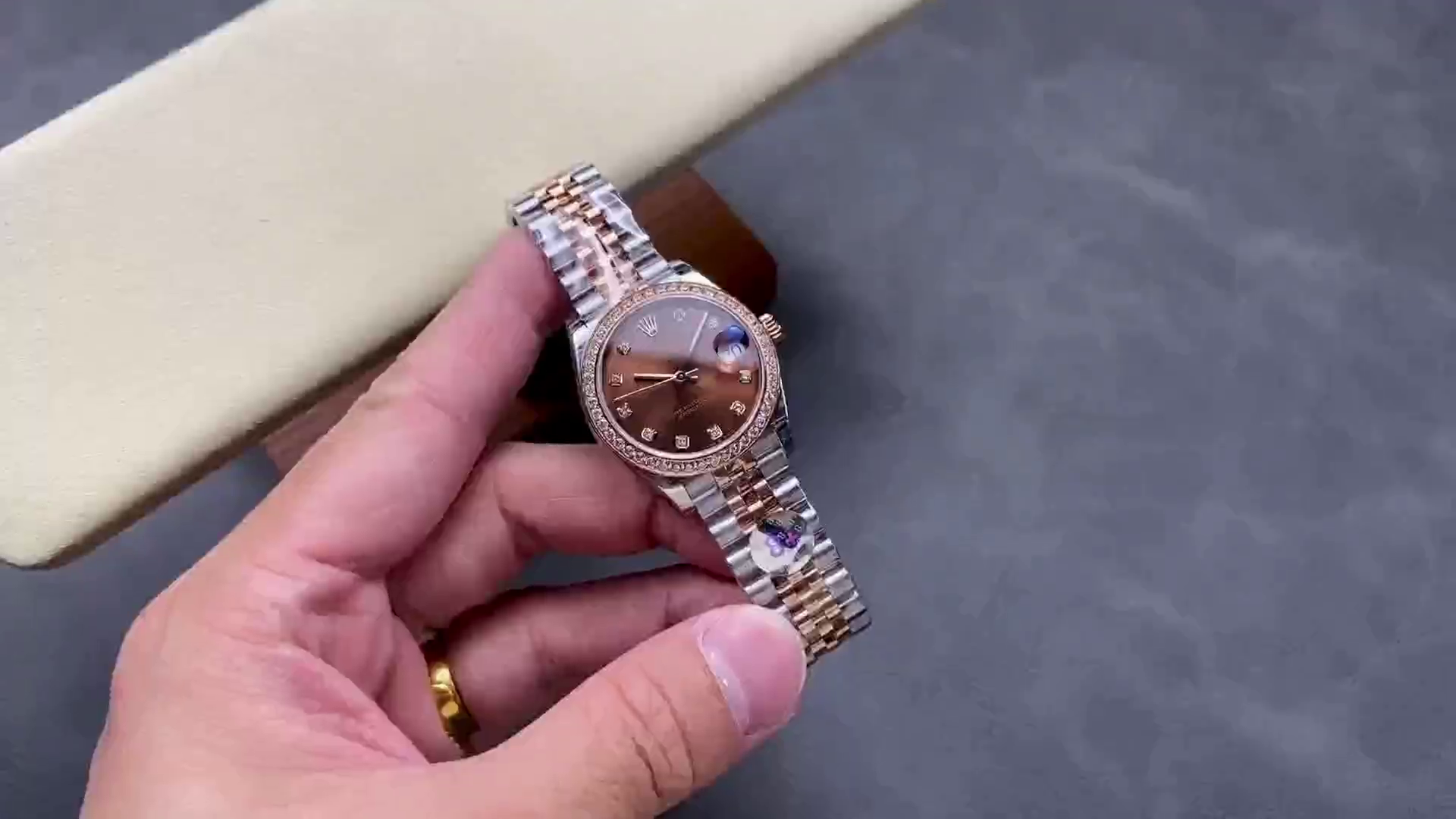 Replica Rolex Datejust 31 m278381RBR 0028 Rose Gold Chocolate Diamond Dial Diamond Bezel Lady Watch - QualitySwissReplica