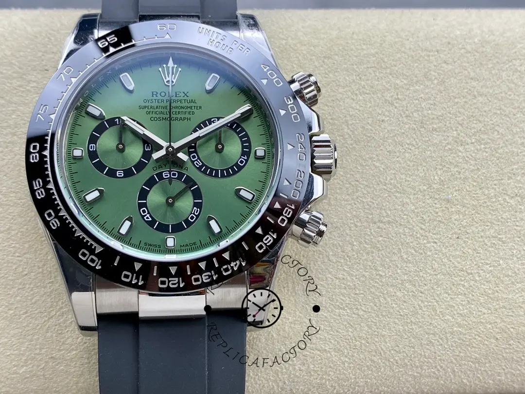 Replica Rolex Daytona Platinum Green Dial Ceramic Bezel 126506 40mm Rubber Strap - QualitySwissReplica