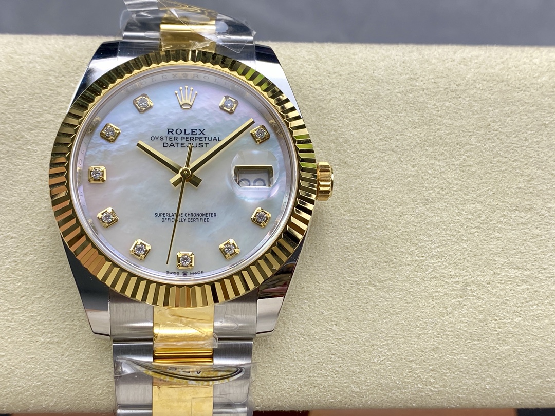 Replica Rolex Datejust 41mm Steel and Yellow Gold 126333 0017 White Mop Diamond Oyster - QualitySwissReplica