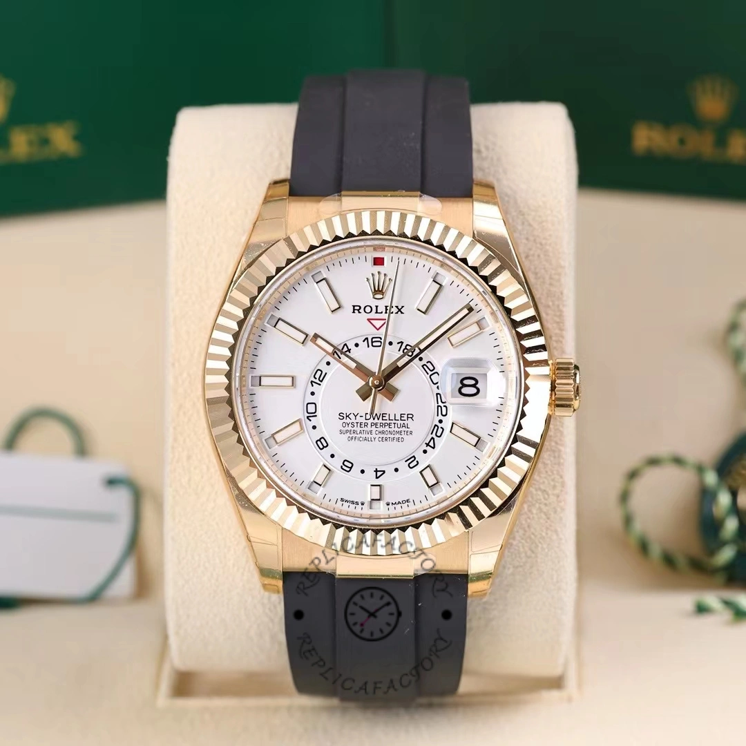 Replica Rolex Sky Dweller m336238 0003 Yellow Gold White Dial 42mm Mens Watch - QualitySwissReplica