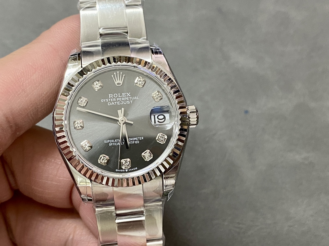 Replica Rolex Datejust 31 Grey Diamond Dial Fluted Bezel 278274 Women's Watch - QualitySwissReplica