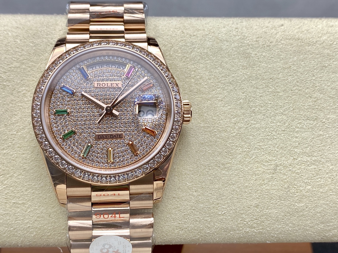 Replica Rolex Day Date 36mm 128345RBR 0042 Diamond Paved Dial President Watch - QualitySwissReplica